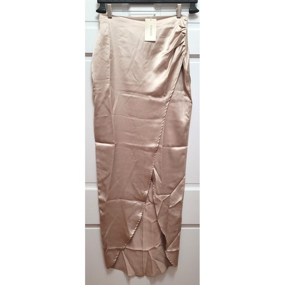 Flounce London Dresses & Skirts - Flounce London Tall High Waist Maxi Skirt w/ Leg Split -‎ Mink Satin - US Sz 6